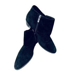 Vince Camuto Women's Black Suede Stacked Block Heel Booties Buckle Accent 10M